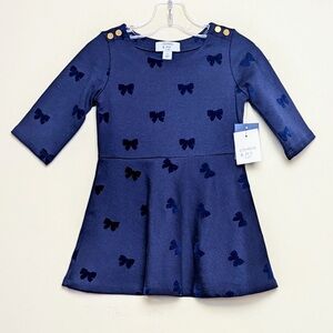 Crown & Ivy Kids Long Sleeve Dress👗Toddler👧🏻Navy Blue Bows Sz 2T